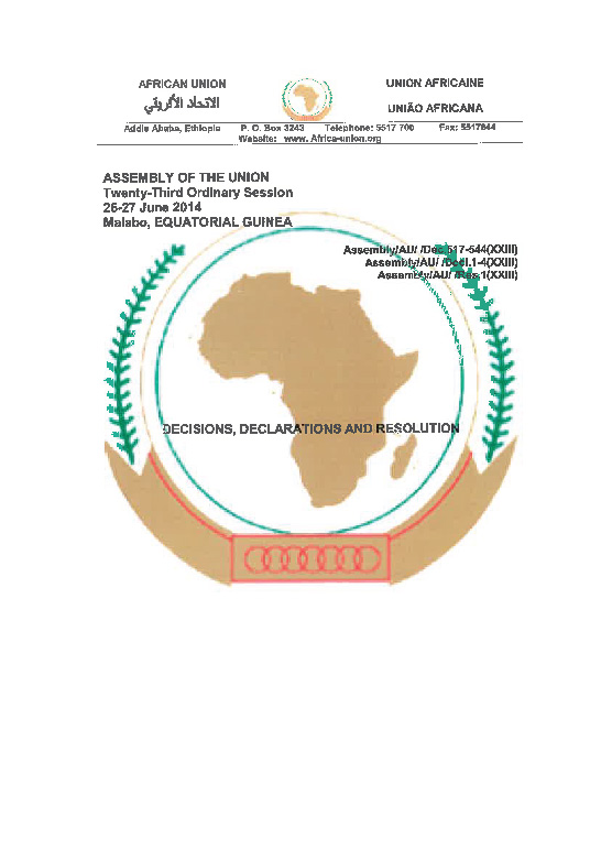 23rd AU Assembly Decision on NEPAD: June 2014