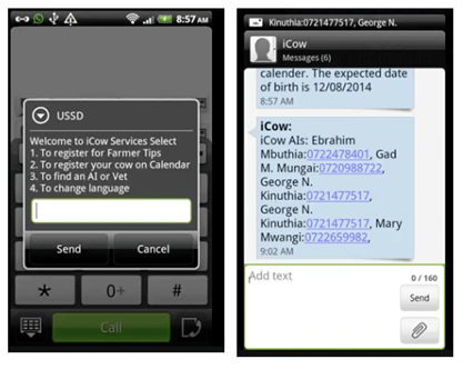 Figure 2: A screenshot of the iCoW app and agricultural extension tools available to Kenyan Farmers