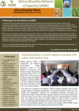 Africa Biosafety Watch – April to June 2014 Newsletter