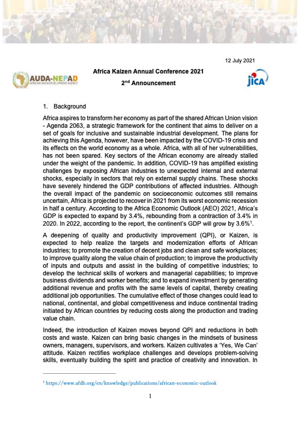 Africa Kaizen Annual Conference 2021 - Announcement