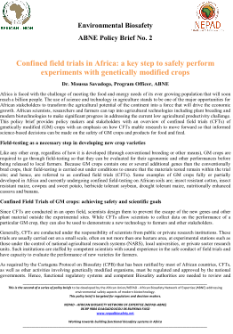 Confined field trials in Africa: a key step to safely perform experiments with genetically modified crops