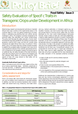 Safety Evaluation of Specific Traits in Transgenic Crops under Development in Africa