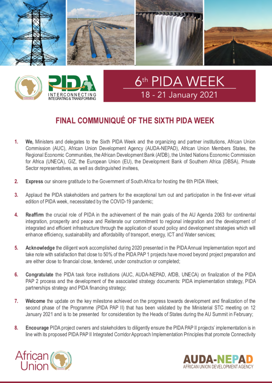 Final Communique of the 6th PIDA Week