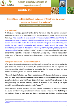 Recent Study Linking GM Foods to Cancer is Withdrawn by Journal- results are deemed “Inconclusive”