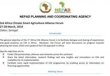 Information Note: 3rd Africa Climate Smart Agriculture Alliance Forum