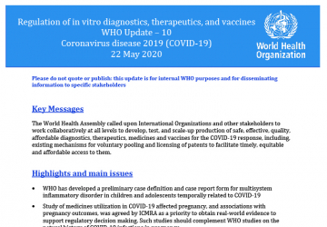 WHO Update 10 Regulation: Coronavirus Disease