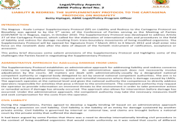 Liability & Redress: The Supplementary Protocol to The Cartagena Protocol on Biosafety