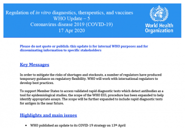 WHO Update 5 Regulation: Coronavirus Disease