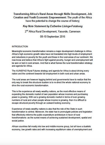 Key Note Statement By Estherine Lisinge Fotabong At The 2nd Africa Rural Development Forum Auda Nepad